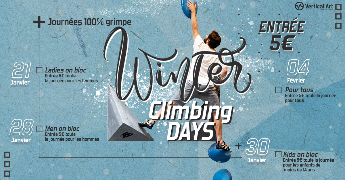 Winter Climbing Days à Vertical'Art Lille, journées 100% grimpe en janvier/février, entrée 5 euros