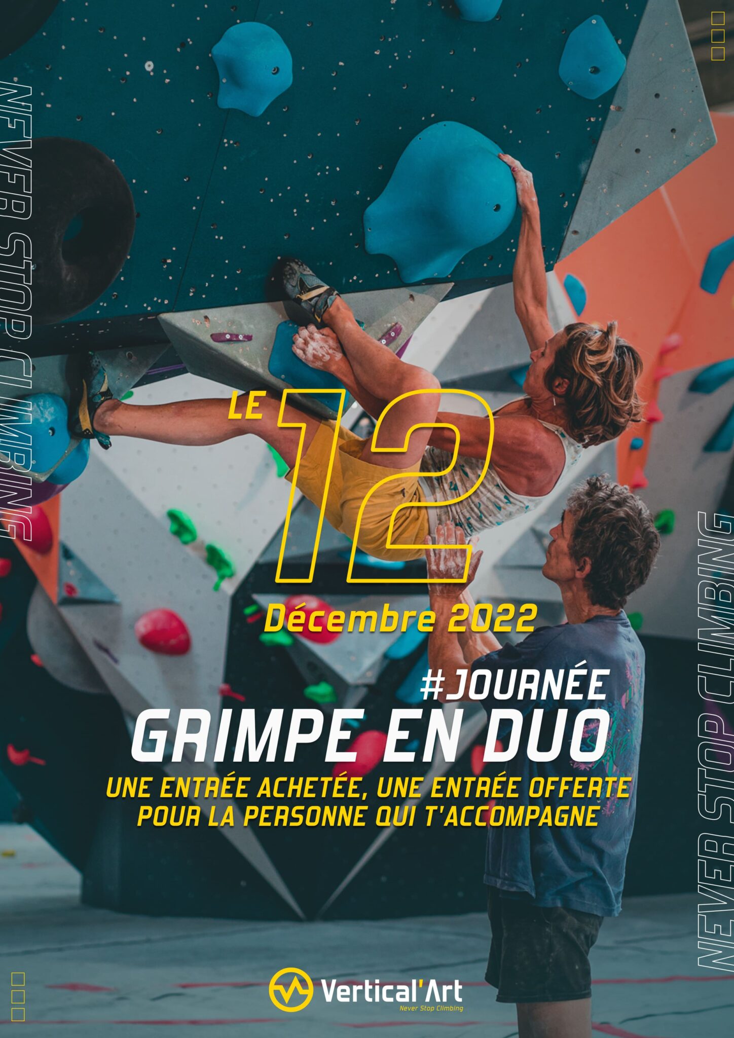 Grimpe en duo Vertical'Art Lille 12 décembre 2022 une entrée achetée, une offerte