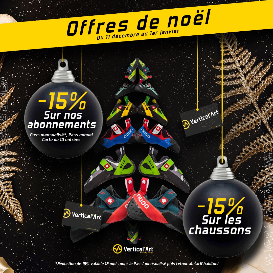 Offres de Noël à Vertical'Art Lille : 15% sur les formules de grimpe et les chaussons