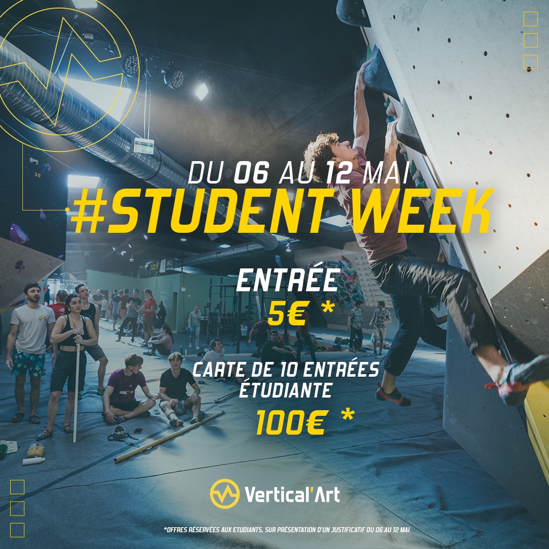Student Week du 6 au 12 mai : Entrée à 5€ et carte de 10 séances à 100€ pour les étudiants à Vertical'Art Lille